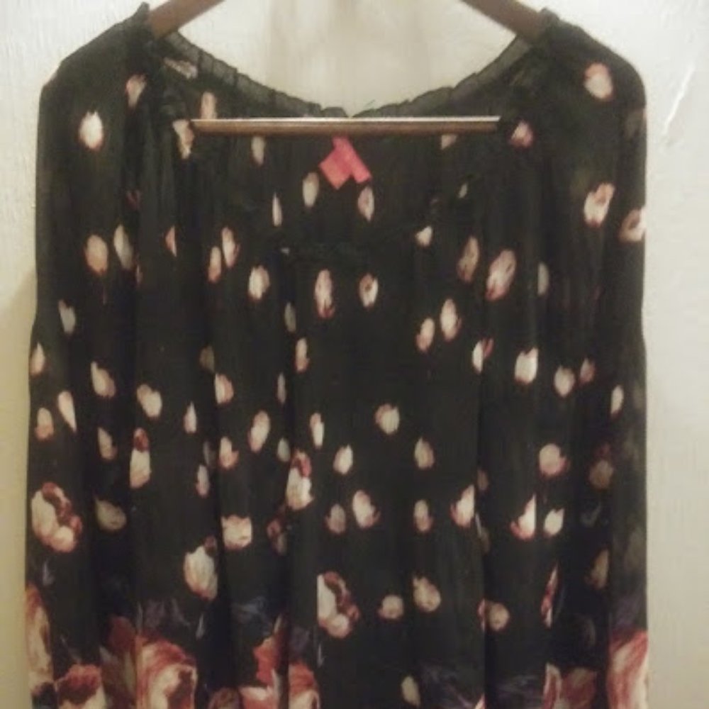 Black Flowy Floral Top with Long Sleeves